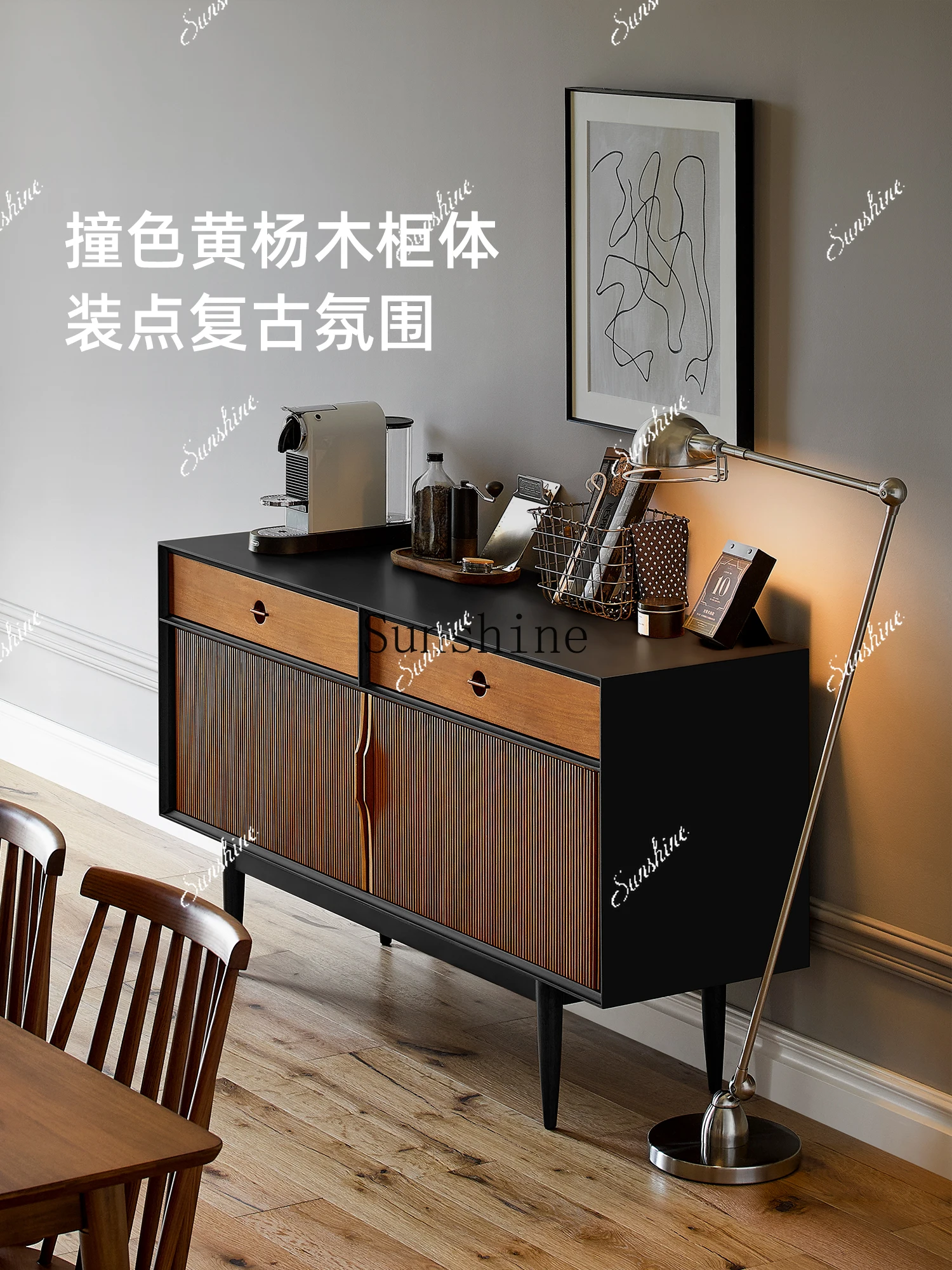 

Side cabinet Solid wood rolling shutter door Retro bucket cabinet Living room medieval storage Bed end entrance cabinet FT
