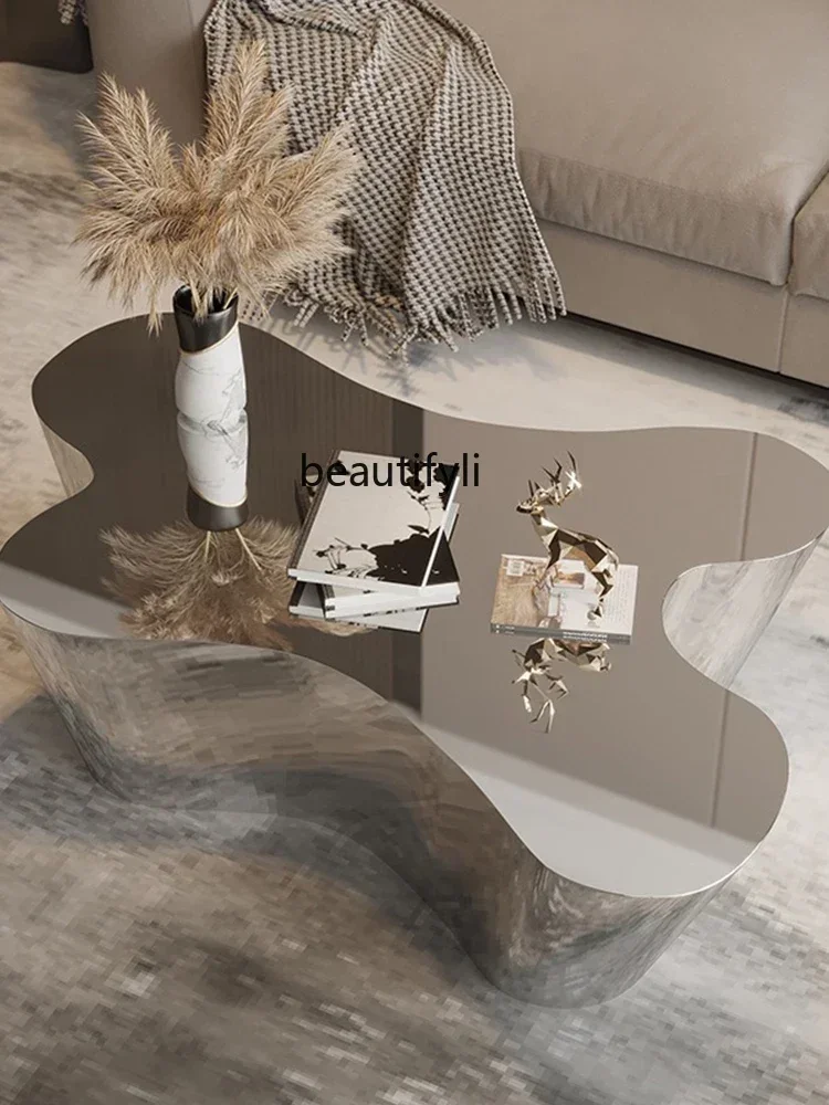 Stainless Steel Coffee Table Modern Living Room Tea Table Silver Metal Irregular Tea Table Combination