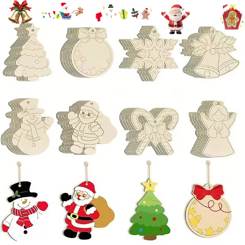 48Pcs DIY Wooden Christmas Ornaments Blank Wood Slices for Crafts Blank Unfinished Predrilled Wood Circles To Paint
