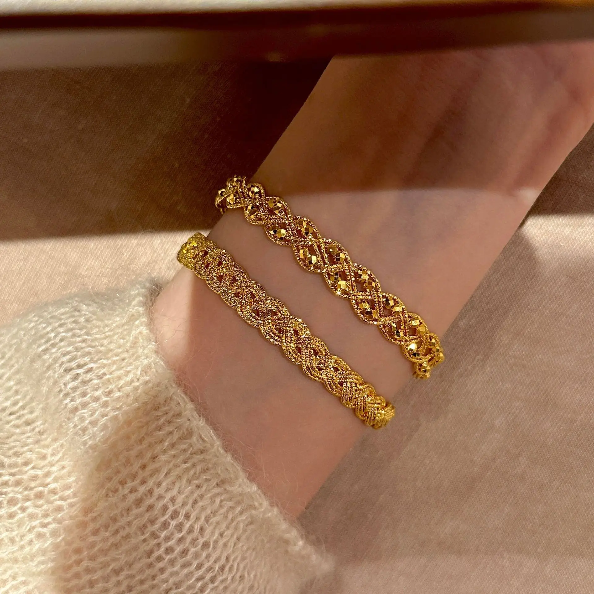 S925 Silver Lace Twist Wheat Bead Adjustable Bracelet Light Luxury Women Bangle