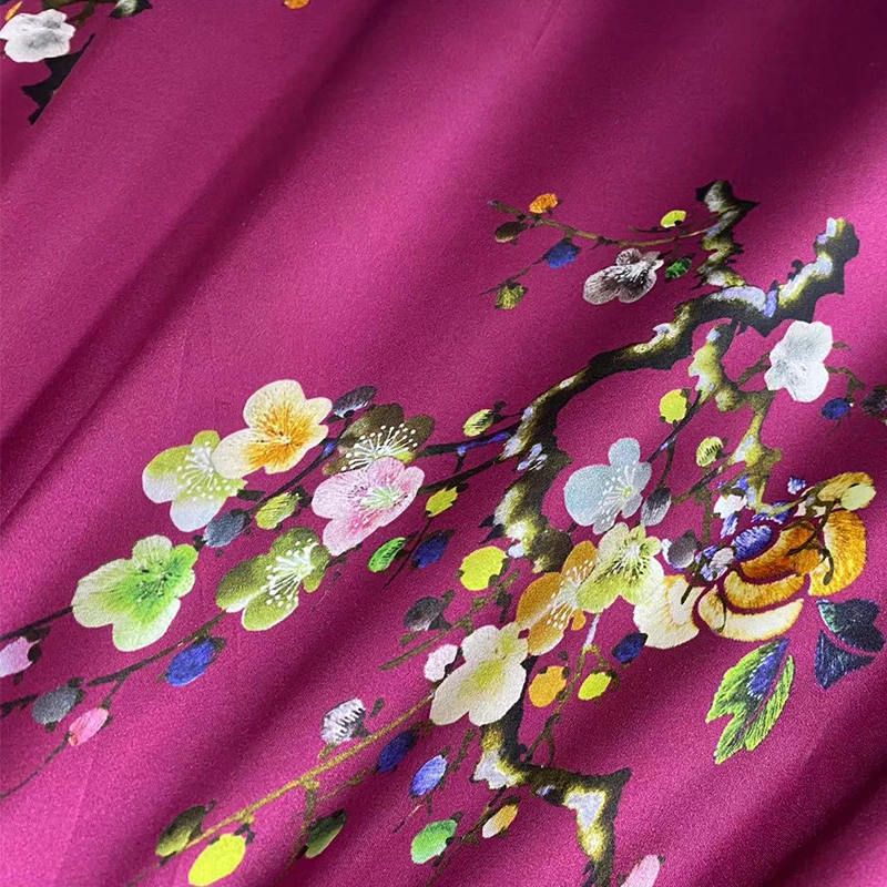 HYSK pure satin Silk Fabric fransawi chinese embroidery style Cheongsam Dress Cloth Clothing Fabric high quality on sale E2790