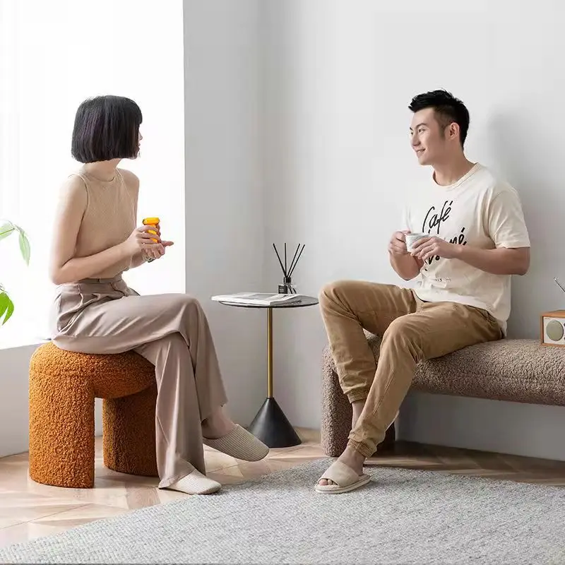 Small round stool home living room sofa low sitting stool changing shoe ins bedroom light luxury Nordic simple makeup stool