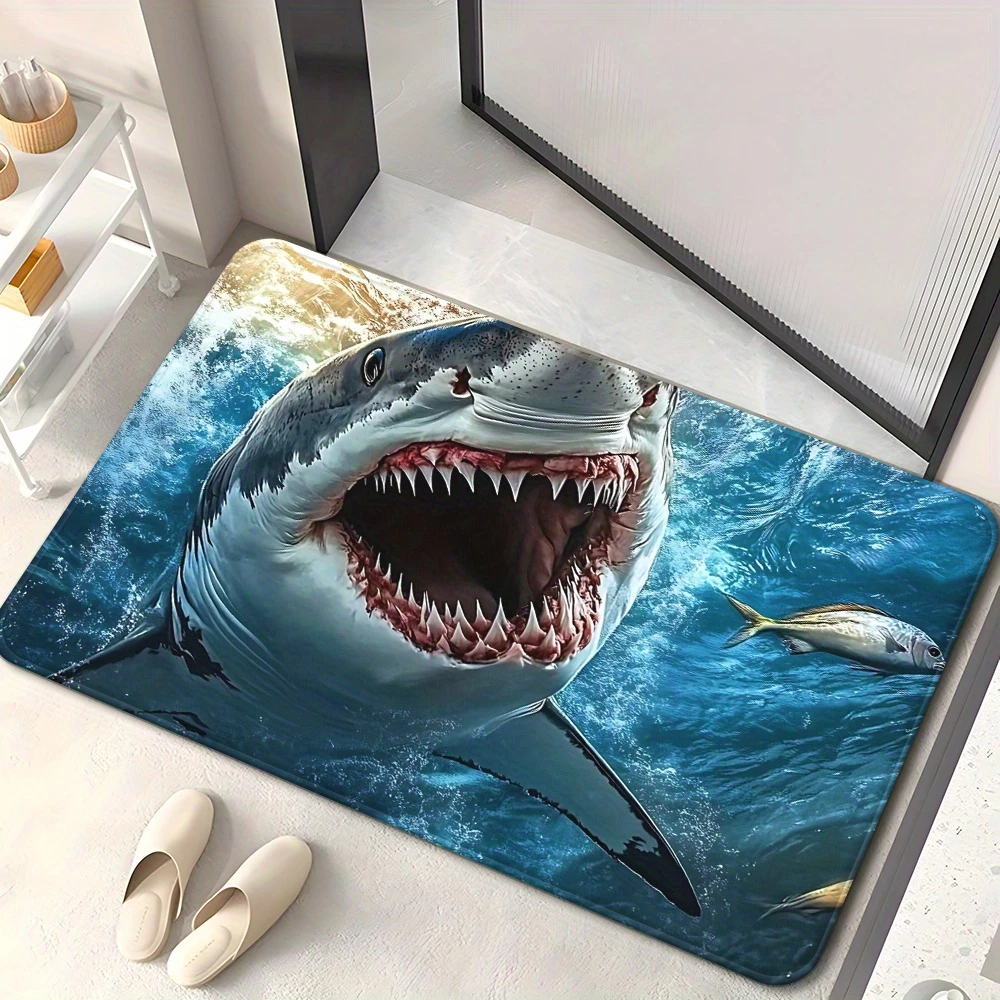 VIKAMA 3D Great White Shark Doormat Non-Slip Soft Bathroom Floor Mat Entrance Carpet Home Decor