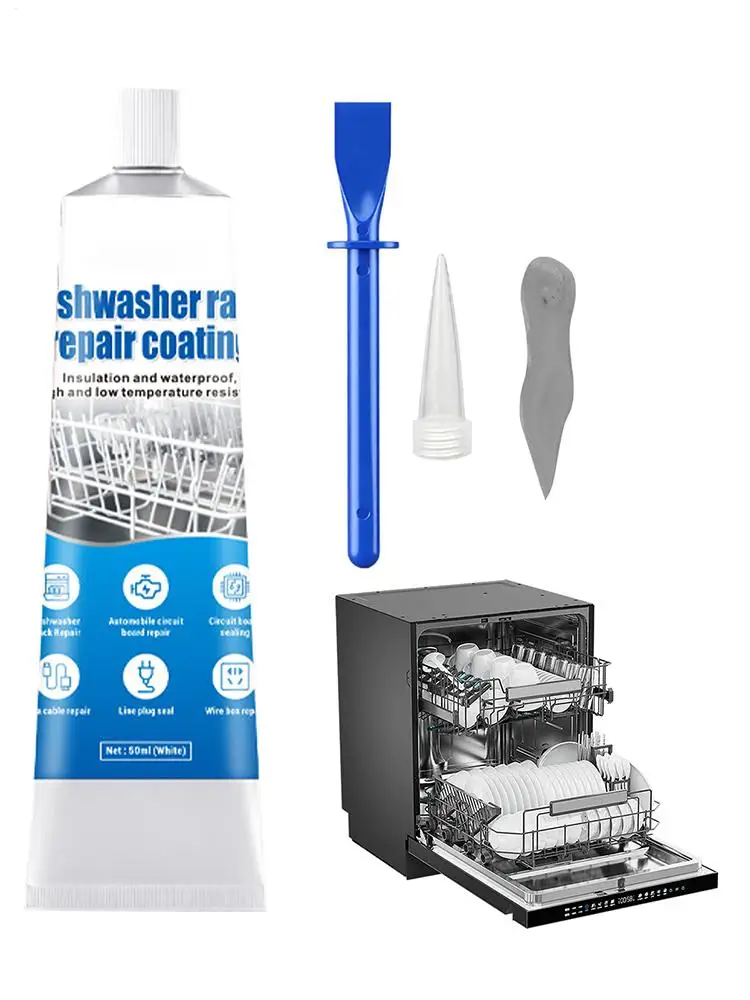 Dishwasher Rack Repair 50ml Anti Rust Glue Paint with Tip and Scraper Gray White for Kitchen Appliance Metal Rust Fix Sealant