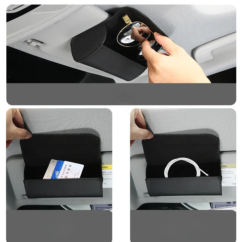 Car Visor Sunglasses Case Clip Hanger Magnetic Fastener Sunglasses Holder PU Leather Storage Box Eyeglasses Holder Car Interior