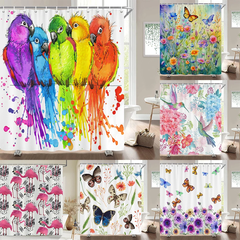 

Colorful Birds Shower Curtains Waterproof Bathroom Curtains 3d Printing Home Decoration Polyester Cloth 180X200CM Bath Screen