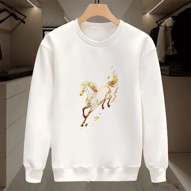 

Утепленная флисовая толстовка свободного кроя с принтом, длинными рукавами и круглым вырезом, осенне-зимняя, новая, удобная, хлопковая