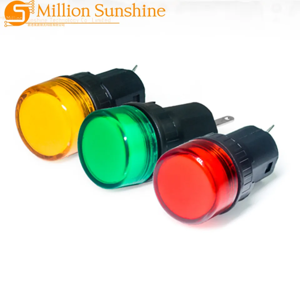 16mm AD16-16E LED Indicator Lamp Signal Pilot Lamp Power 2 Pin Indicator light 12V/24V/110V/220V/380V  Red Green Yellow