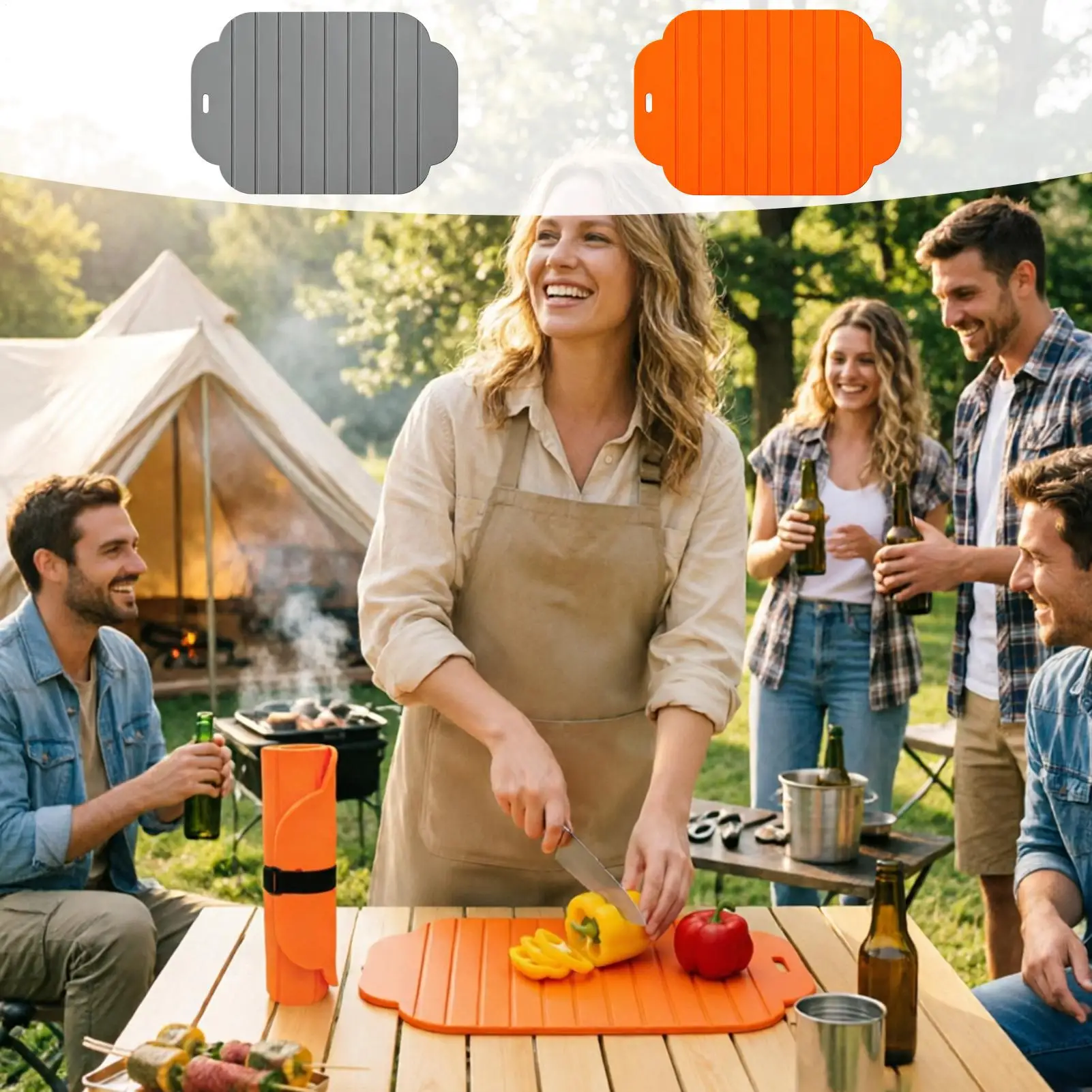 Cutting Mats For Kitchen Double-Sided Foldable Chopping Pad 11.81x7.87x0.2in Roll Up Flexible Cutting Mats For Outdoor Home