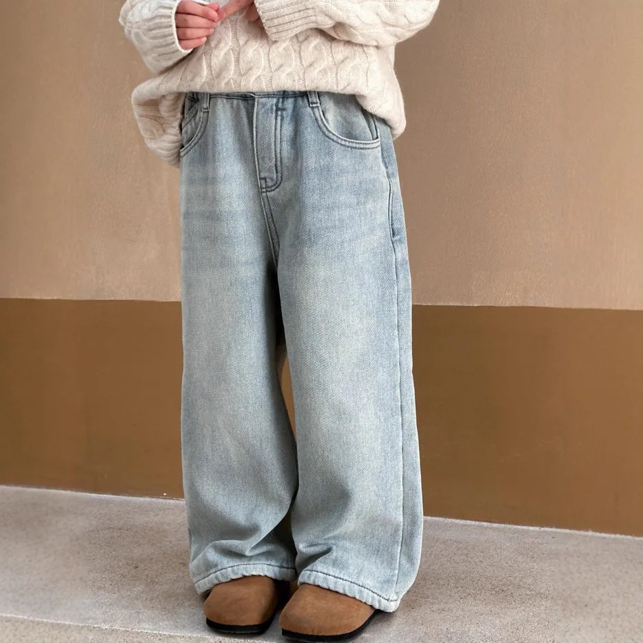 

Girls Pants 2025 New Korean Version Straight Leg Jeans Loose and Fashionable Pants Casual Daily Versatile Temperament Simple