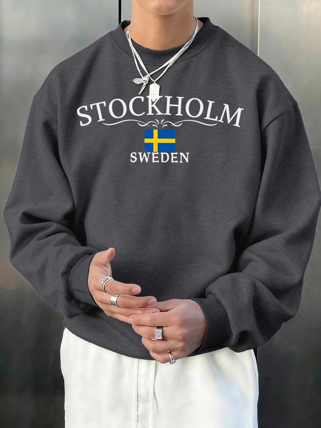 

Стокгольм Швеция с буквенным дизайном, пуловеры, мужская модная флисовая спортивная одежда, осенняя толстовка с круглым вырезом, мягкая одежда большого размера