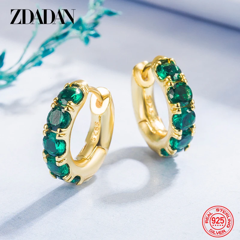 ZDADAN 925 Sterling Silver 18K Gold Emerald Hoop Earrings Dla kobiet Biżuteria modowa