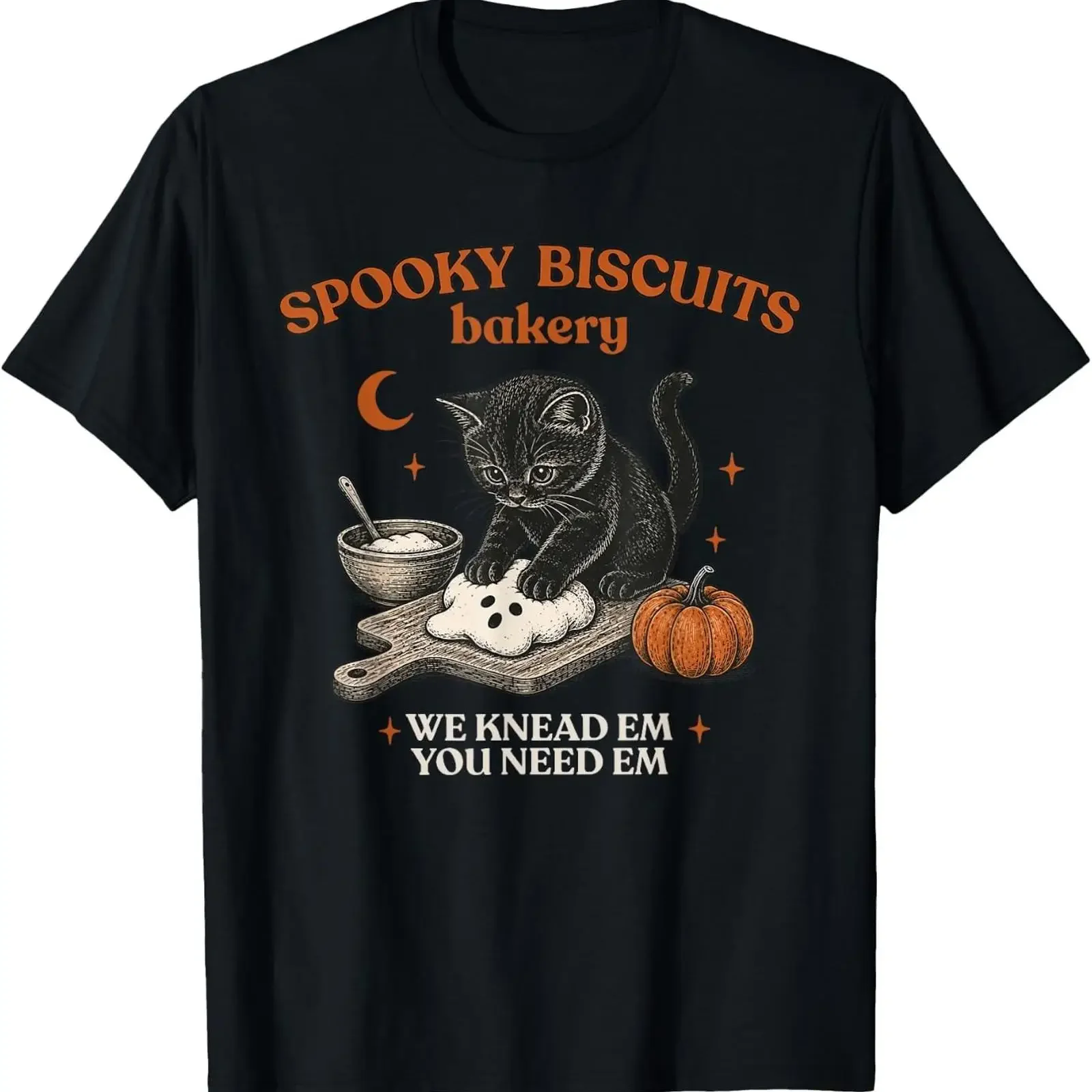 Retro Funny Spooky Biscuits Club Cat Lovers Pastry Halloween T Shirt vintage Washed Slightly homme graphic Stylish Comfortable