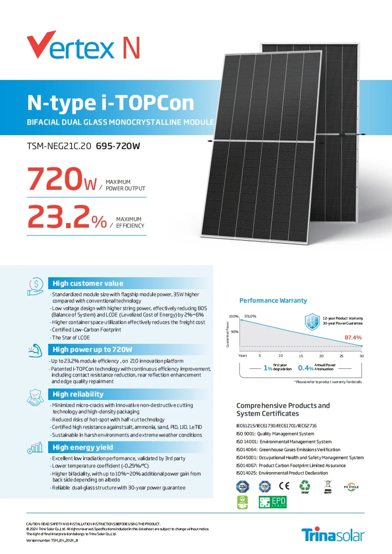 상업용 지붕용 N형 양면형 단결정 720와트, 700와 - Jinko Solar Panel N-Type 리뷰 및 가격
