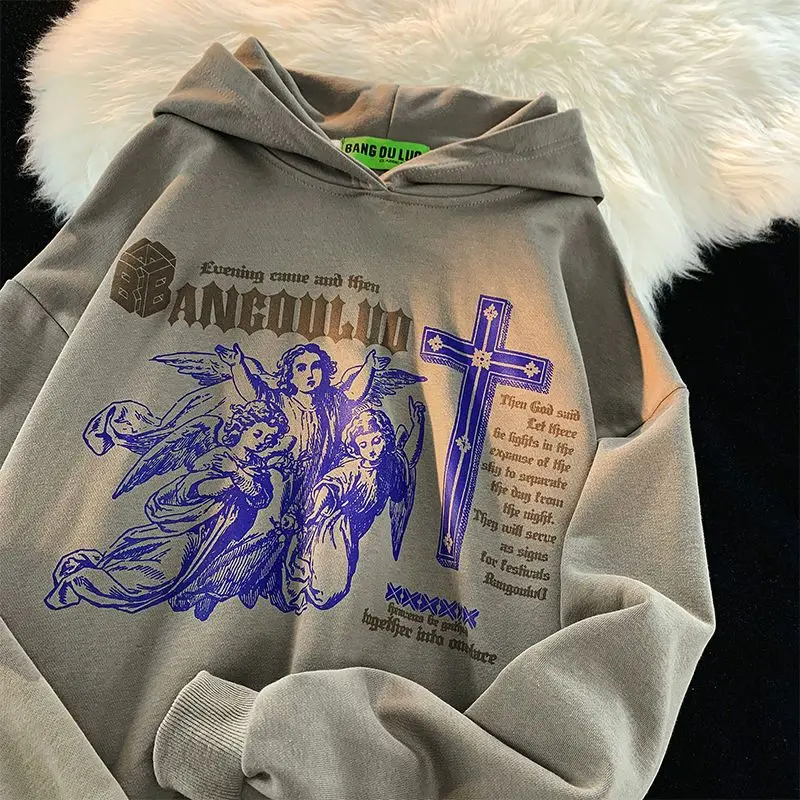 New American Retro Print Hoodies Sweater Loose Coat Vintage Goth Y2k Harajuku Top Quality Oversized Hoodie