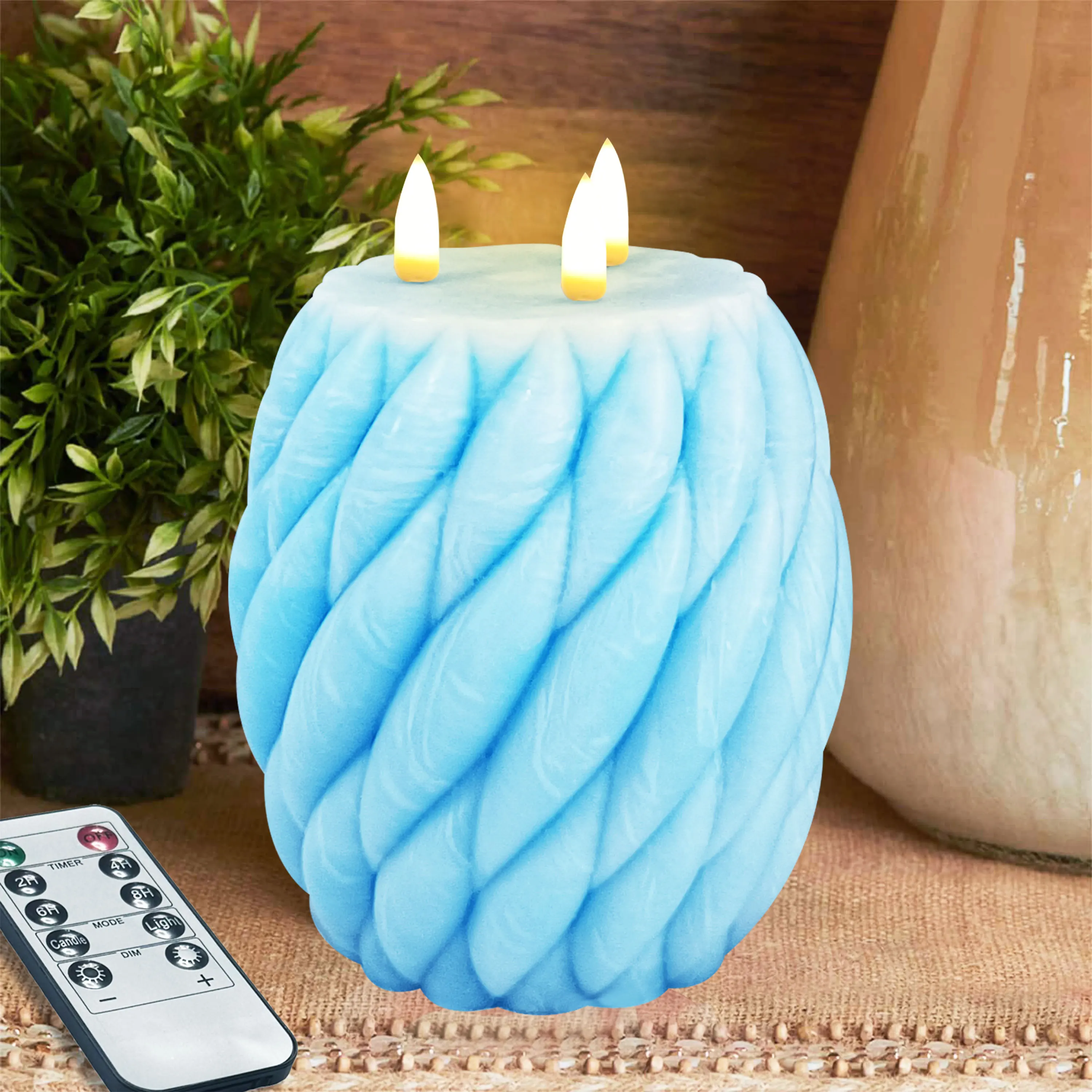 1pc   LED Candle 3 Wicks Braided Candy Colour Handmade Candle Suitable for Decoration Gifts Timing Flameless Candle