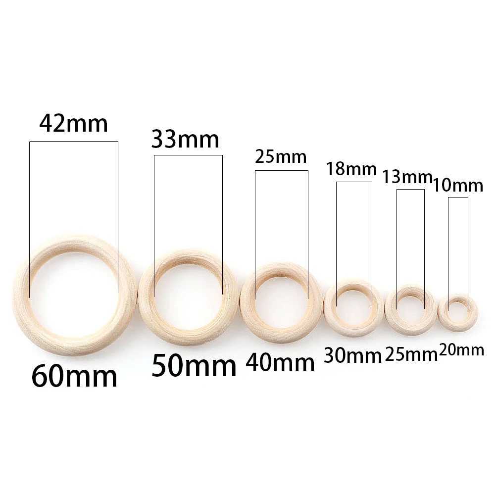 Unfinished Solid Wooden Rings 20-60MM Natural Wood Rings for DIY Crafts Wood Hoops Ornaments Connectors Craft Making