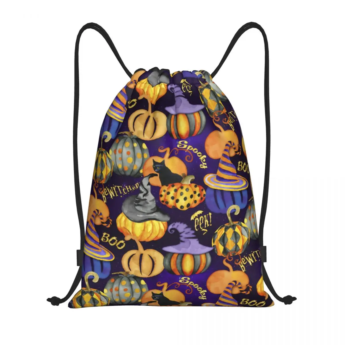 Custom Purple Halloween Bewitched Pumpkins Drawstring Bag for Training Yoga Backpacks Women Men Sports Gym Sackpack
