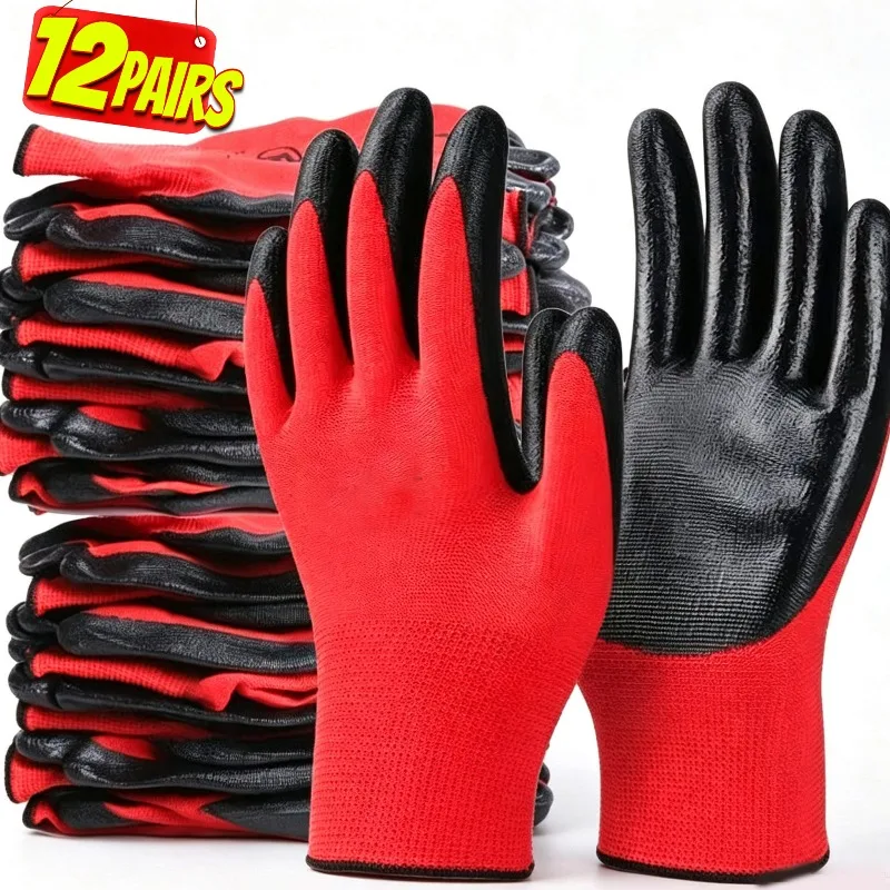 1/12Pairs Wear-Resistant PU Coated Safety Work Gloves for Men Women Handling Construction Assembly Anti-Slip Safety Labor Mitten