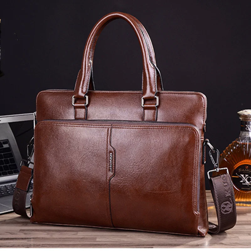 Vintage Men Genuine Leather Briefcase Bag Executive Handbag Man Casual Shoulder Bag Business Laptop Computer Bag For Male