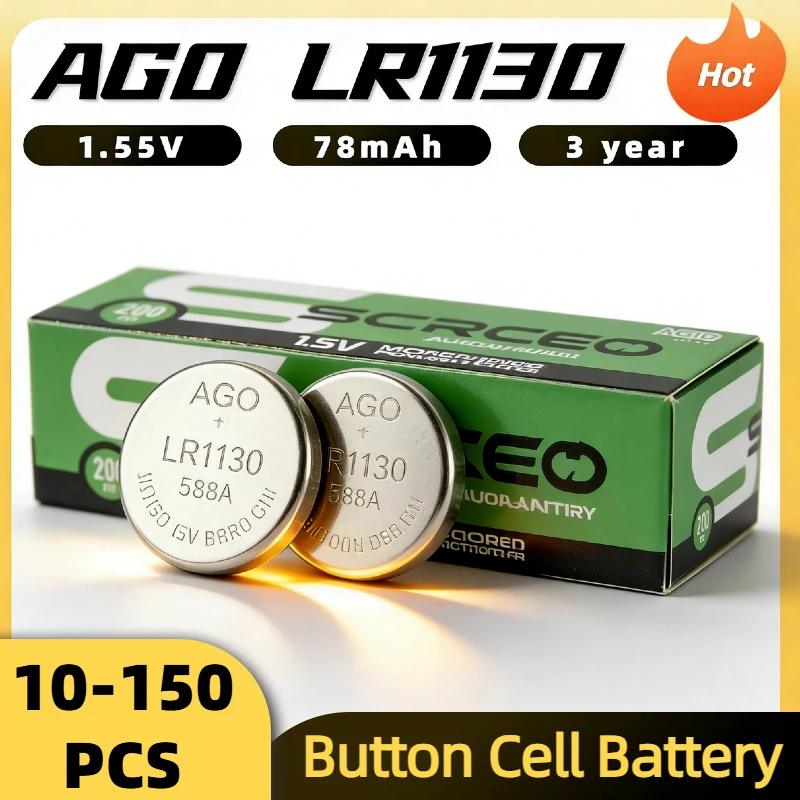 

10-150PCS AG10 LR54 1.55V 78mAh Alkaline Button Battery LR1130 SR1130 SR54 389 V10GA For Watch Toys Remote Control