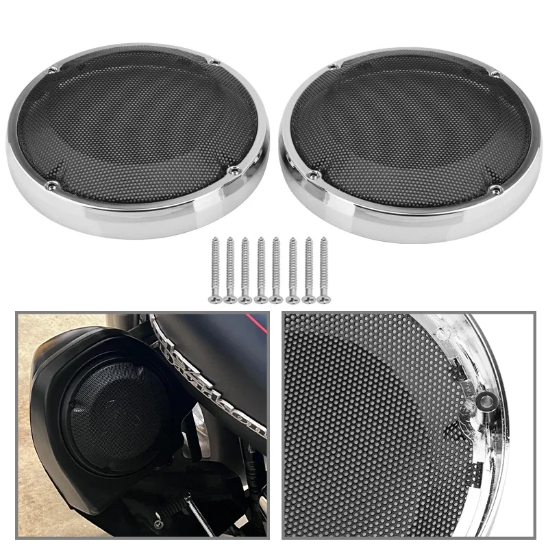 

Motorcycle 6.5" Lower Vented Fairing Speakers Grill Box Pods Chrome For Harley Touring Road King Electra Street Glide 1983-2020