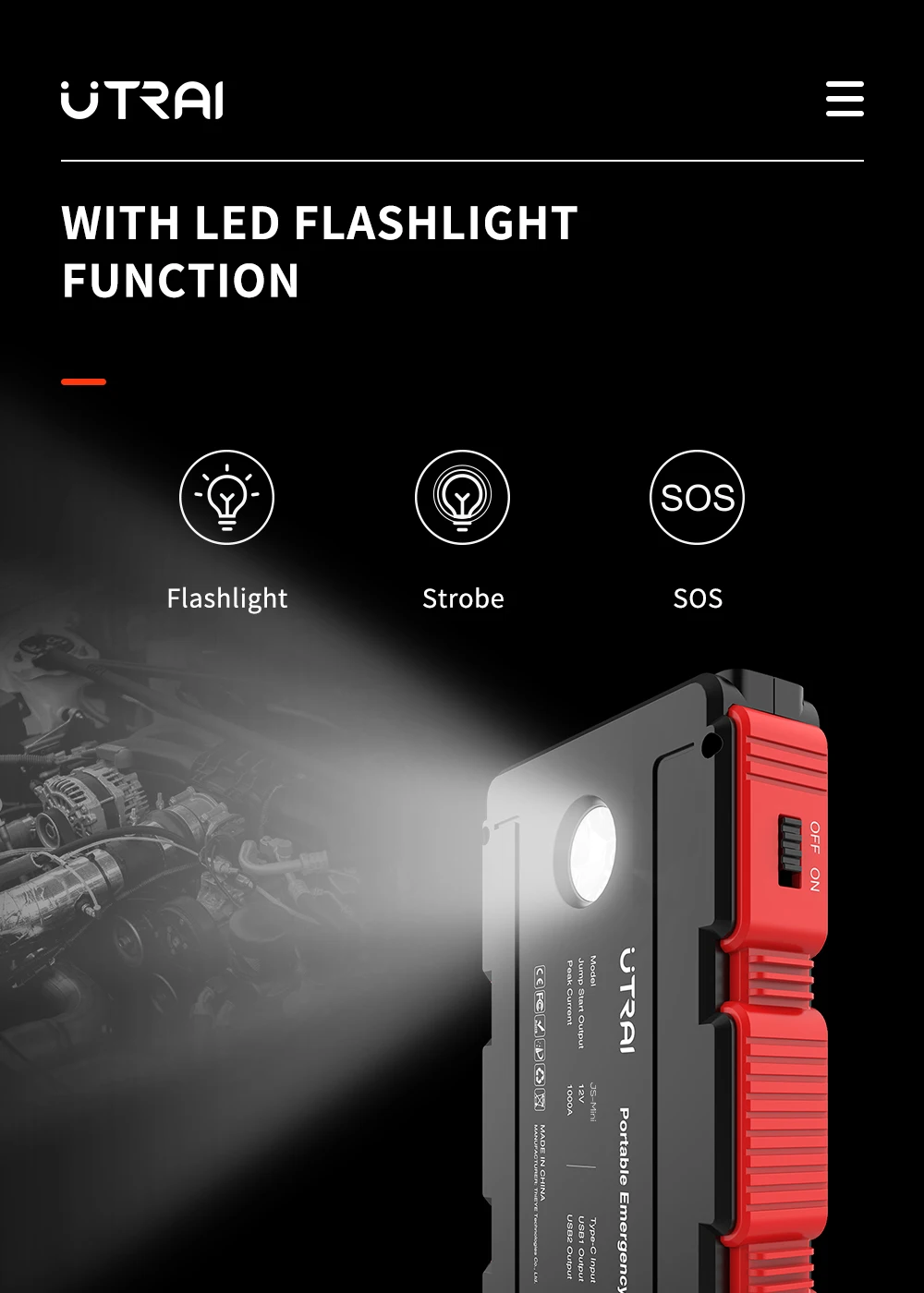 UTRAI 1400A Auto-Starthilfe Powerbank 13800mAh Tragbarer Notfall-Starter Auto-Batterie-Booster JS-Mini Startgerät – Detail 7