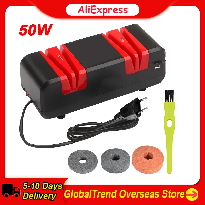 Electric Knife Sharpener Automatic Cut Sharpeners with 15-Degree Bevel Crude Fine Grooves for Straight Serrated Knives Scissors