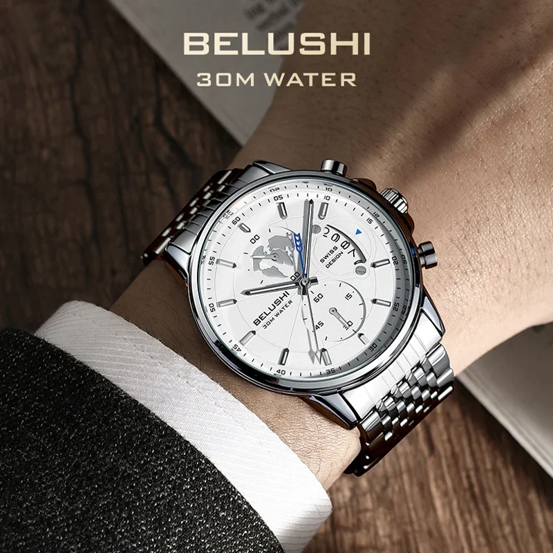 BELUSHI, nuevos relojes deportivos de cuarzo a la moda, reloj de negocios de lujo para hombre, relojes de pulsera impermeables, reloj Masculino, reloj Masculino