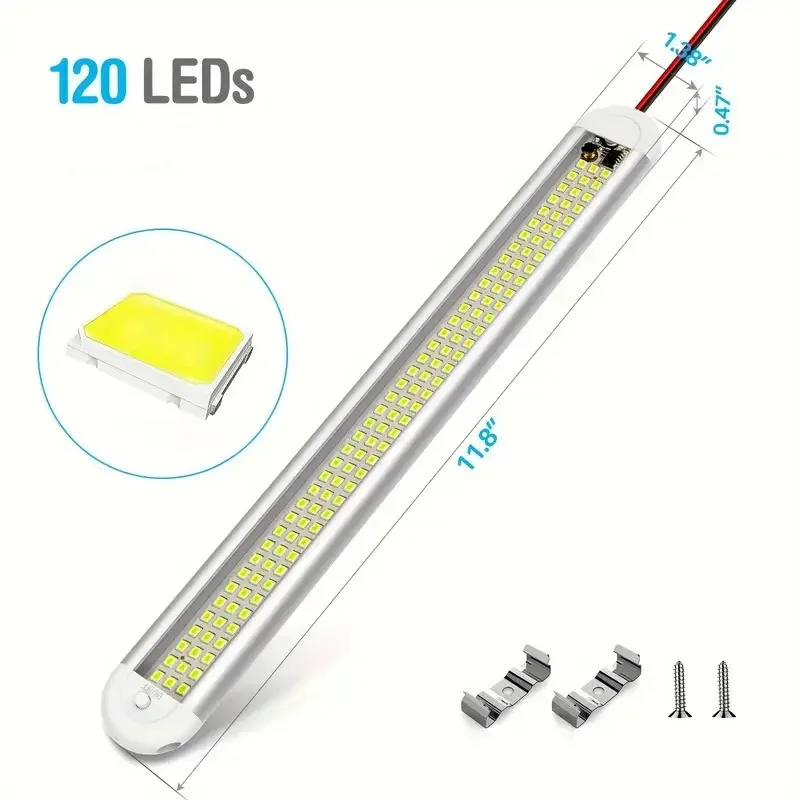 12-85V Super Bright Led Compartment Light Three Rows 120 Beads Cab Reading Light Four Curved Aluminum Shell Trunk Light