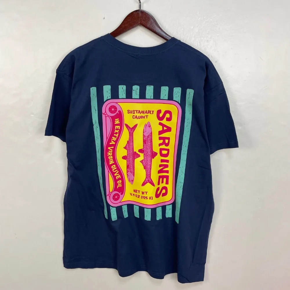 面白いイワシ両面グラフィックコットン Tシャツビーチ漁師ユニセックスシャツ沿岸海上ヴィンテージ Y2K 夏美的トップス