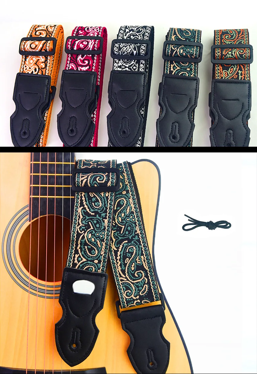 Verstellbarer Gitarrengurt mit besticktem Aufdruck im Ethno-Stil für Folk-E-Gitarre, Bass, Ukulele, Gitarrenzubehör – Detail 1