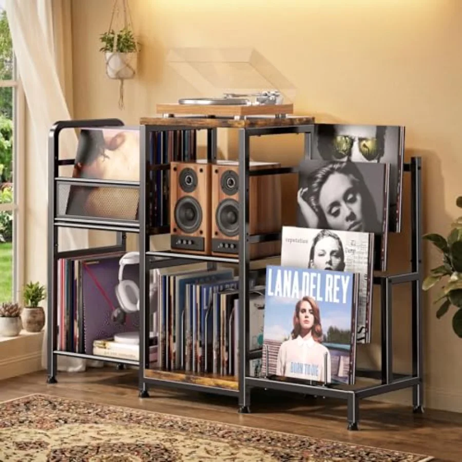 

Large Record Player Stand, Vinyl Record Storage Holds up to 400+ Albums, 3 Tier Turntable Stand with Display Shelf, 3-in-1 Mult