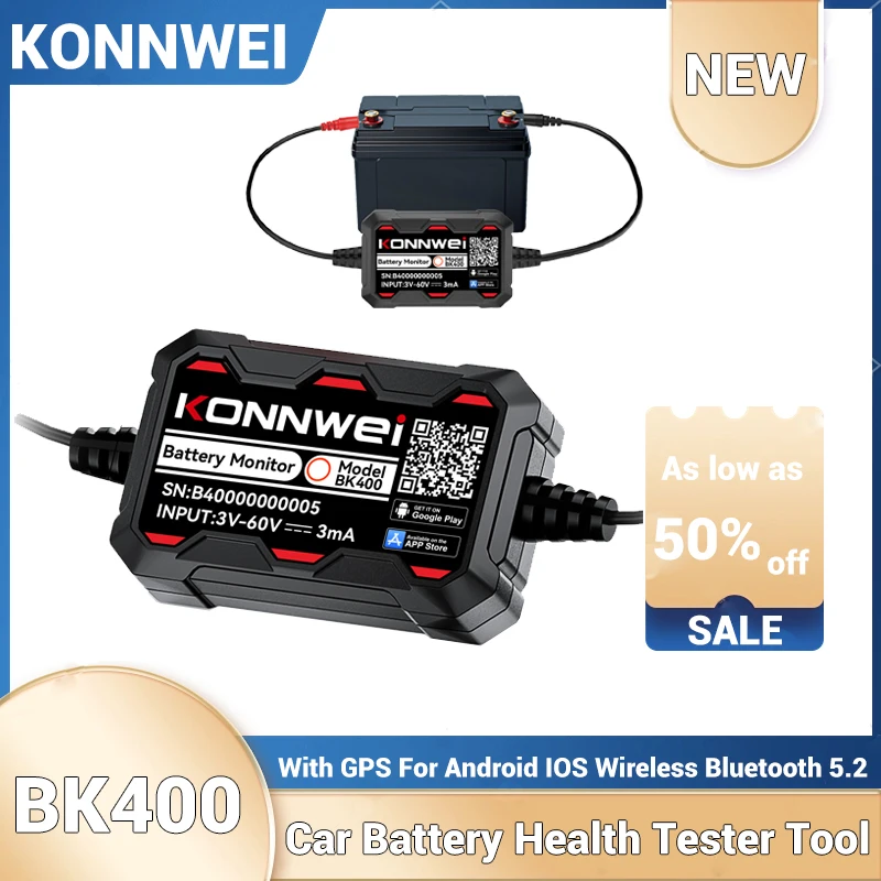 KONNWEI BK400 Battery Monitor 6V 12V 24V 48V Auto Electrical Tester BT5.2 for Car RV Yacht Marine Battery Monitoring