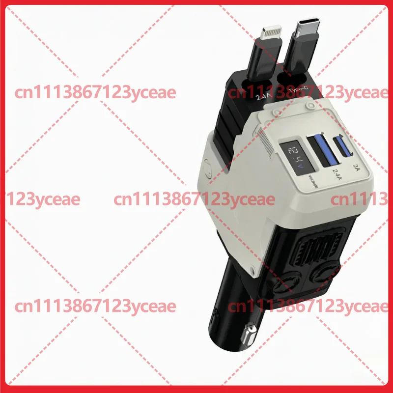 For Mecha Car Charger 120W Super Fast Charge Car Phone Charger Built-in Retractable Cable Digital Display Car Charger