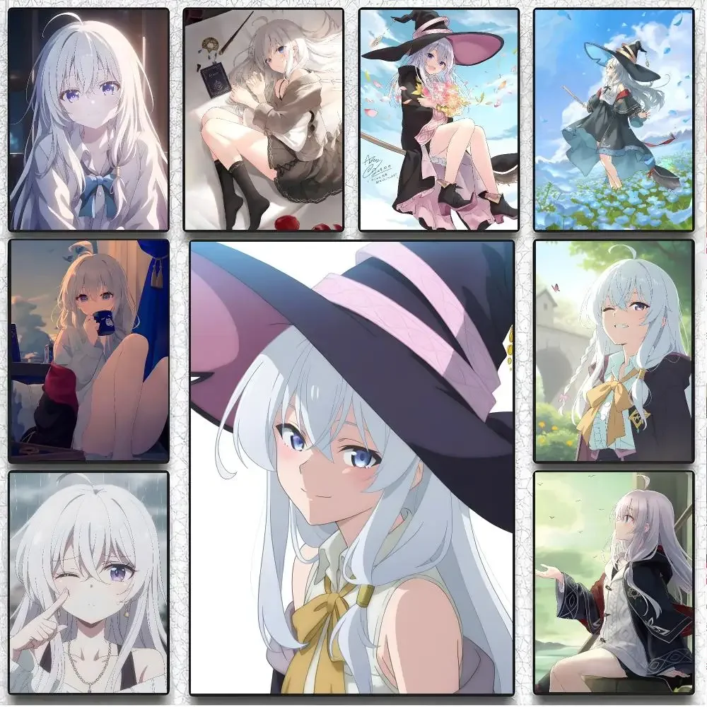 Healing Anime W-Wandering Witch The Journey of Elaina Poster Artistic Peel-Off Wall Decor Indoor Home Ornament for Collectors