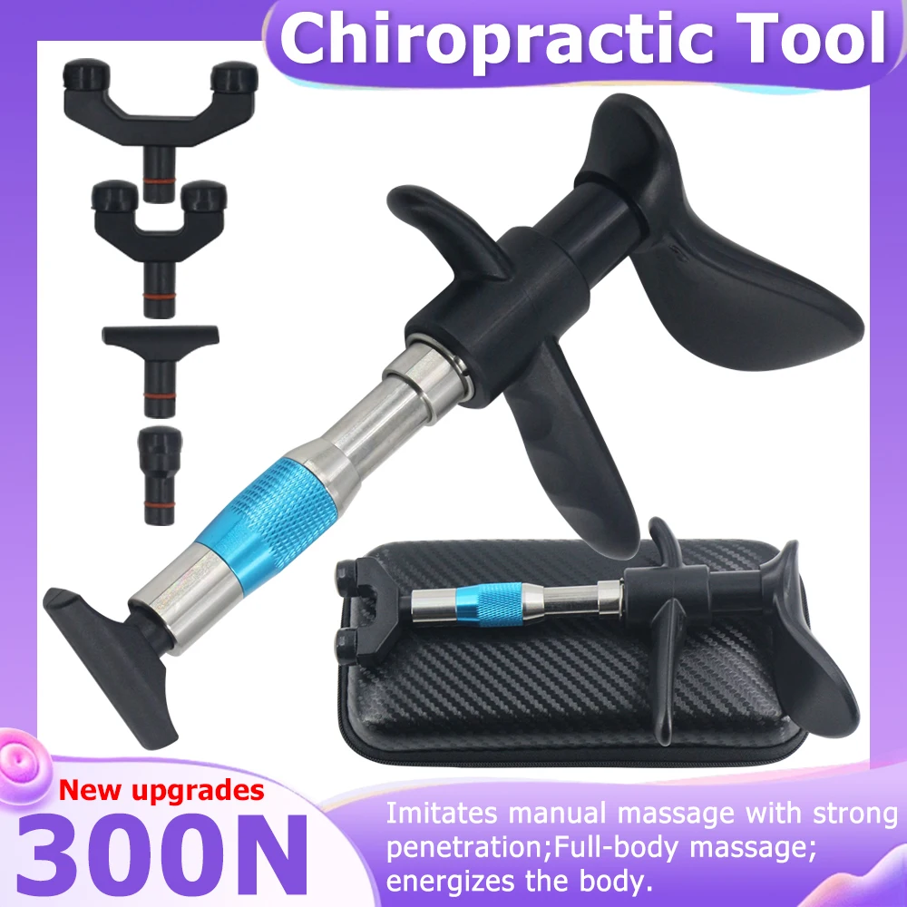 

300N 4 Heads Chiropractic Adjusting Tool Spine Massage Gun Limb Pain Relief Therapy Correction Spinal Portable Manual Massager