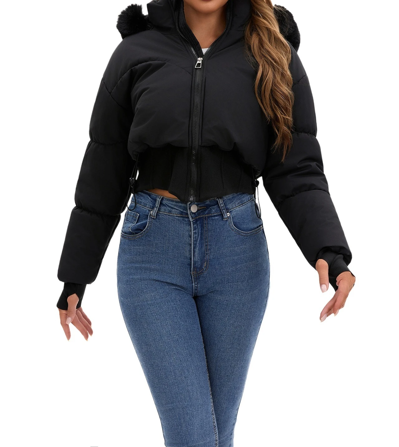 Big Fur Collar Hooded Short Cotton Jacket for Women in Autumn and Winter New Thickened Warm Jacket