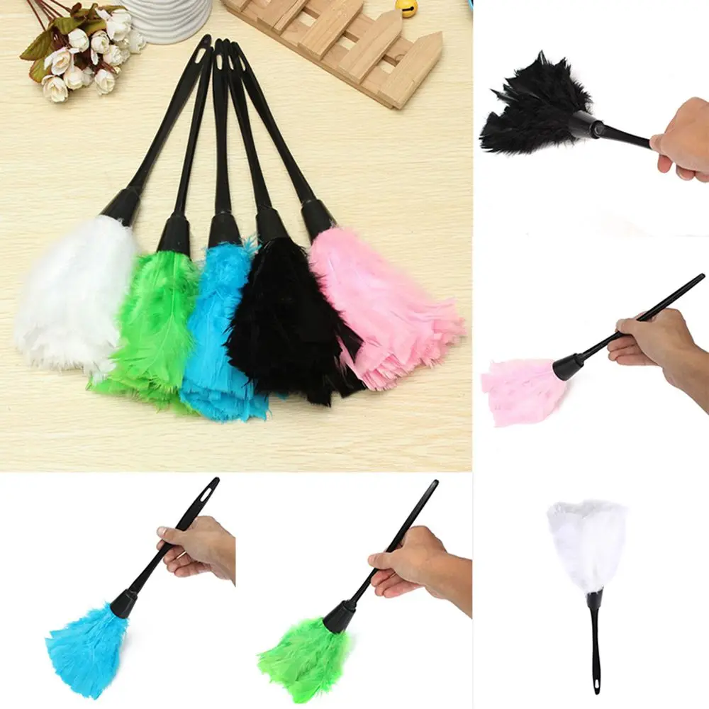 Multicolor Soft Turkey Feather Duster Household Home Cleaning Tools Long Handle Dust Brush for Furniture Car Clean