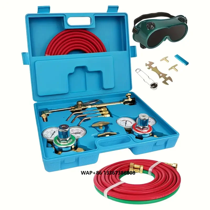 

Portable Professional Oxygen Welding Cutting Flame Kit Two Hoses Pressure Regulator Gauge Blue Storage Soldering Supplies
