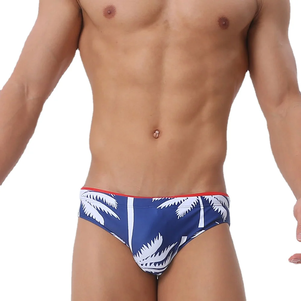 Sexy Briefs Swimming Trunks Tight Leaf Printed bathing suit men Brand Surf Summer Beach Sports Pants Push-up Men Swimwear