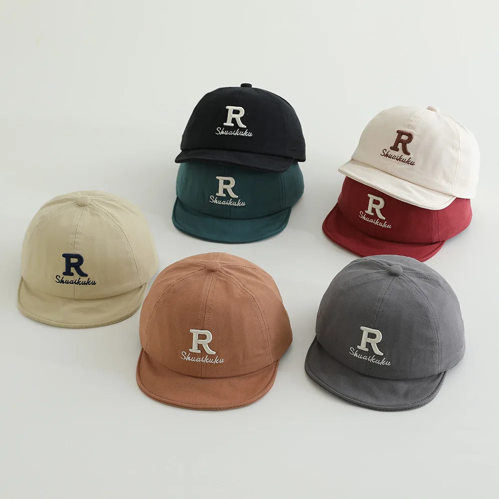 

R-letter Baby Duckbill Cap Solid Color Children Duck Tongue Hat Cotton Fashion Toddler Peaked Caps 6-36month Kids Sunshade Visor