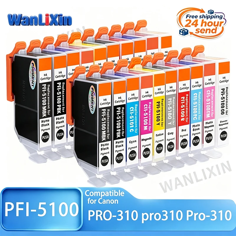 10 Colors 1 set PFI-5100 PFI5100 Pigment Ink Cartridge with High Quaility Compatible For Canon PRO-310 pro310 Pro-310 Printers