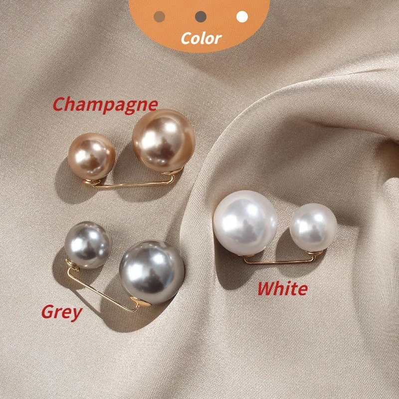 Women Fashion Tightening Waistband Pin Double Pearl Brooches Metal Lapel Pin Brooch Pins Sweater Shirt Cardigan Brooch