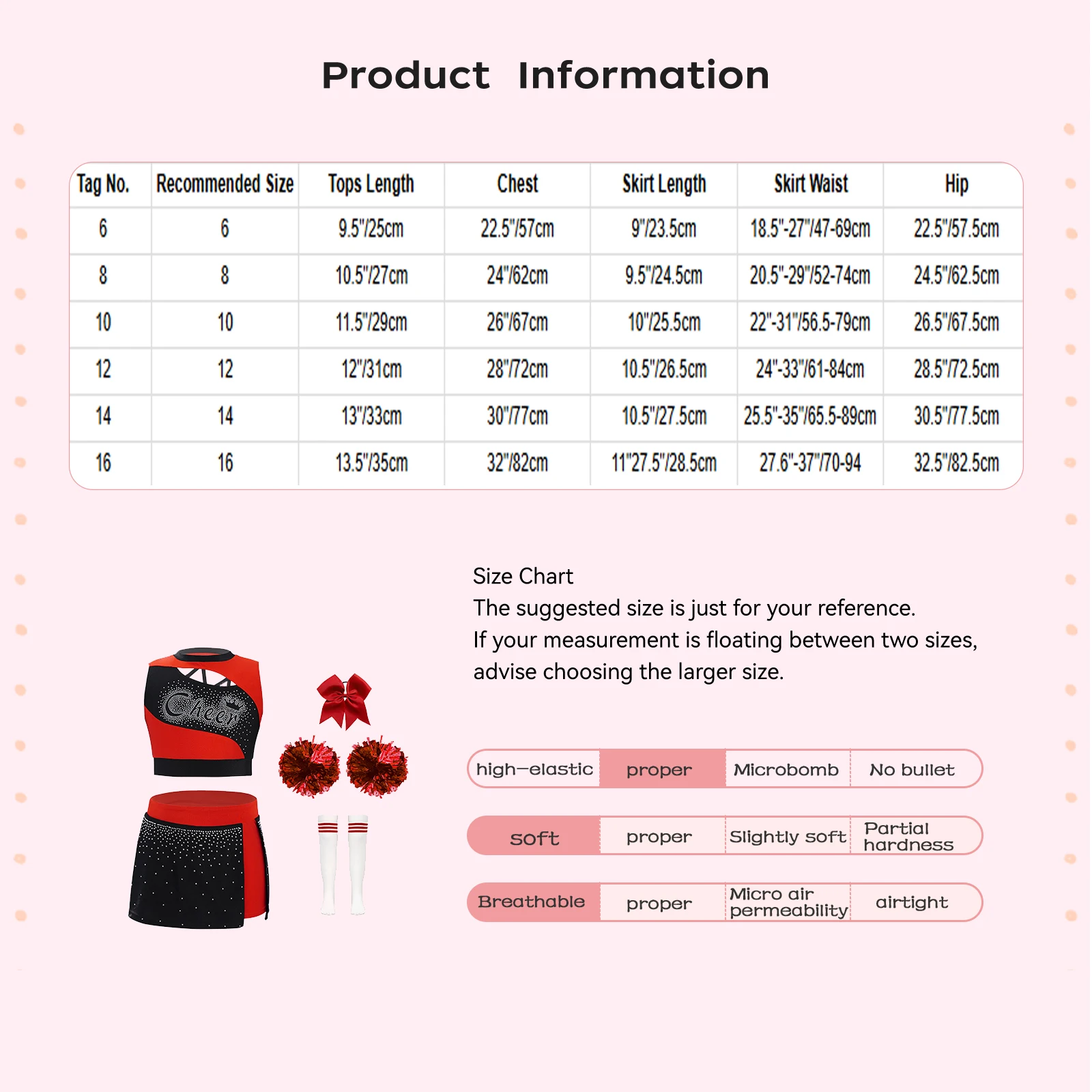 ชุดเชียร์ลีดเดอร์เด็กผู้หญิง ประดับด้วยคริสตัลวิบวับ เสื้อครอปแขนกุดเว้าข้าง+กระโปรงผ่าข้าง+เครื่องประดับศีรษะ+ลูกบอลดอกไม้+ถุงเท้า