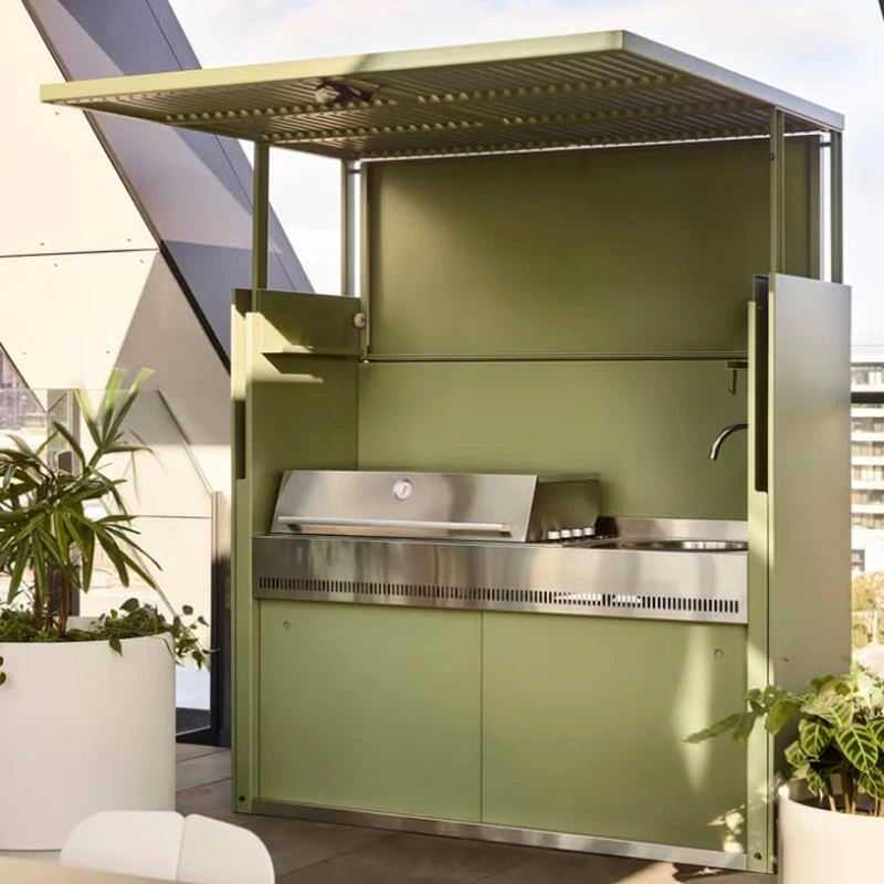 Factory One Stop Solution Space Saving Outdoor Kitchen Shed Modern 304 Stainless Steel Outdoor Grill Kitchen Pod Customized