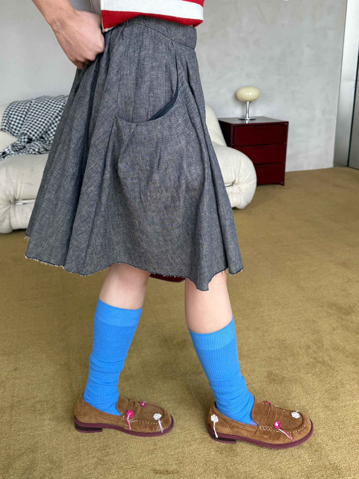 

Anna Mooer Brand Autumn Winter Gored Skirt Casual Sle mid Waist Stand Fit Linen Cotton Blend Daily Wear