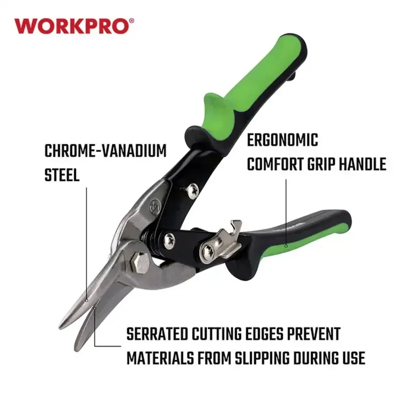 WORKPRO WP214015 10-inch Aviation Tin Snip Right Cut Professional Sheet Metal Scissors with Sharp Blade, Hand Tools for Crafts