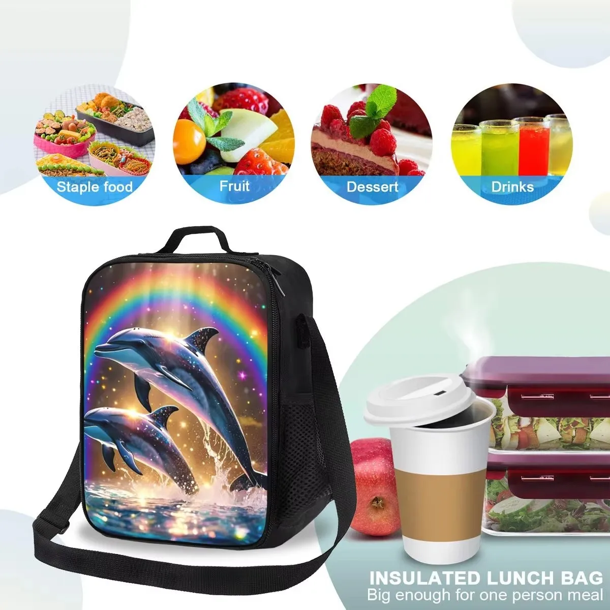 Sunset Dolphins Dancers Sea Creature Dolphin Insulated Lunch Bag for Kids School Food Box Tote Portable Lunch Boxes Container