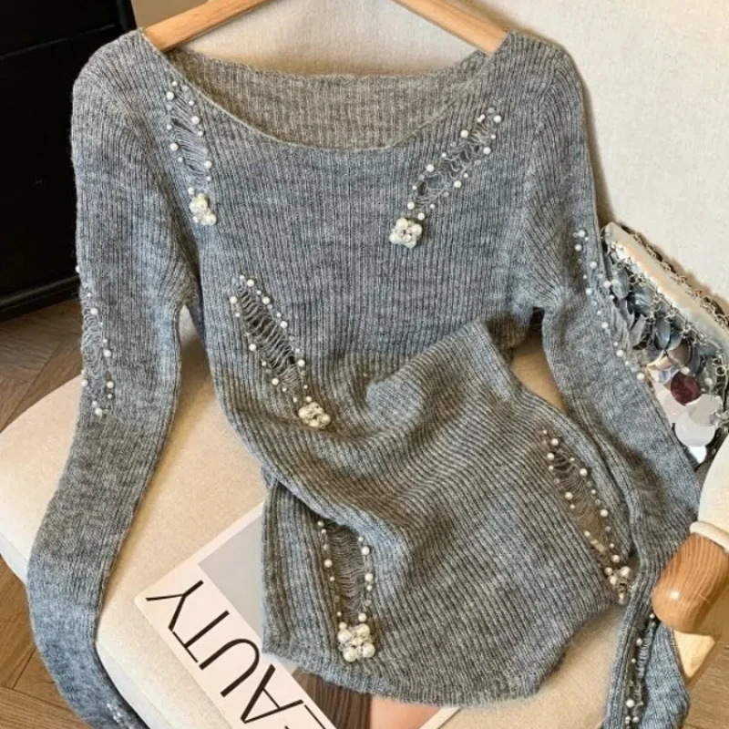 

Милая горячая девушка, полая полая трикотажная футболка с длинными рукавами, женский нижний топ